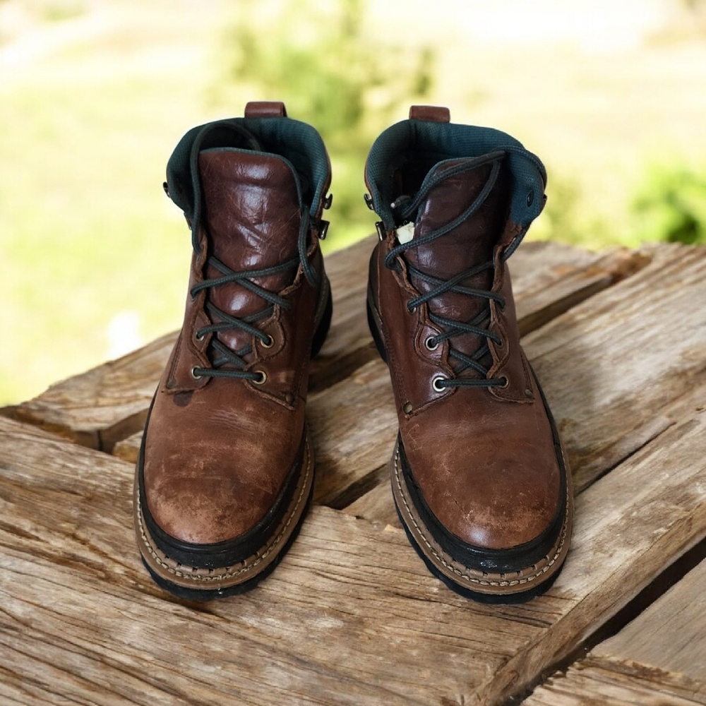 Georgia Giant men's steel-toe work boots in brown full-grain leather Sz 10.5 W